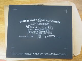 British Bbfc Film Certification Card Naked In The Sun 1957