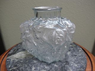 Antique Goofus Glass Raised Rose Embossed Pressed Vase 5 1/2 Inch Eapg