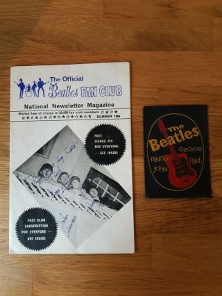 Beatles National Newsletter 1964 And Fan Club Cloth Patch