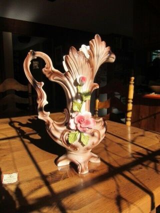 Vintage Capodimonte Large Footed Floral Pitcher/vase - - As -