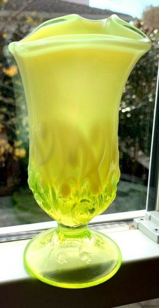 Fenton Yellow Opalescent Lily Of The Valley Glass Handkerchief Vase