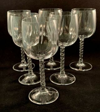 Set Of 6 Vintage 8 Oz.  Optic Crystal Wine Glasses W/twisted Stems