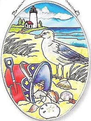 Amia A Day At The Beach Painted Medium Oval Suncatcher Seagull Seashells