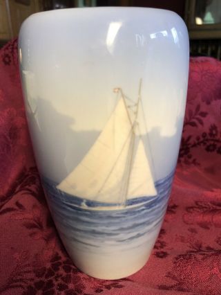 Porcelain Royal Copenhagen Denmark Sail Boat Painted Flower Vase 1484