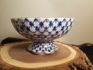 Authentic Antique Russian Lomonosov 1744 Porcelain Cobalt Blue Net Candy Dish