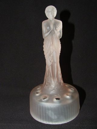 Rare Sowerby Pink Glass Standing Lady Figurine Flower Frog
