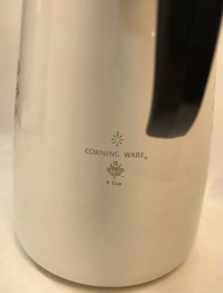 Vintage Corning Ware 9 Cup Stove Top Percolator Coffee Pot Rare Green Medallion 4