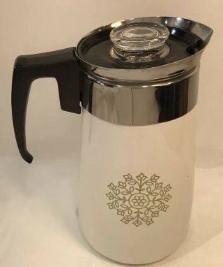 Vintage Corning Ware 9 Cup Stove Top Percolator Coffee Pot Rare Green Medallion 6