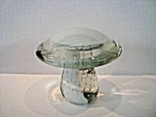 Vintage Clear Hand Blown Glass Mushroom Paperweight By Rainbow Glass Company