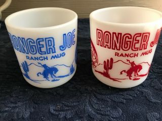 Vintage Set Of 2 Ranger Joe Hazel Atlas Milk Glass Child 