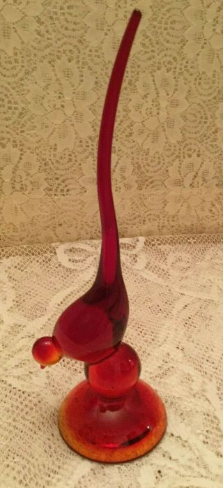Vintage Viking Glass Long Tail Red Bird Figurine - 9 1/2 "