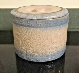 Antique Blue White Indian Stoneware Rolling Log Butter Crock Jar w/Lid 3