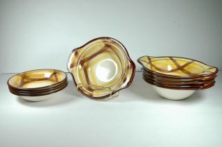 10 Vernonware Hand Painted Dessert & Lug Bowls Organdie Yellow/brown Plaid Euc