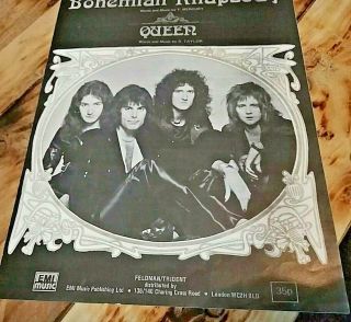 Queen Bohemian Rhapsody Freddy Mercury Collectible Song Music Sheet 1975