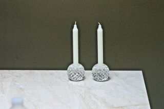 Round Ball 2 1/2 " Tall Waterford Crystal Candle Holders Marked