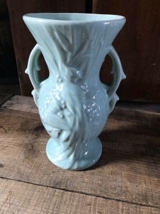Vintage Mccoy Pottery Vase Birds Of Paradise Blue 1940’s - 50’s 8 1/4 Inch