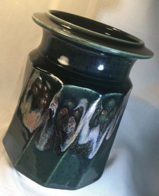 Vintage Phil Mayhew Tennessee USA Studio Pottery Cobalt Blue Green Silver Signed 2