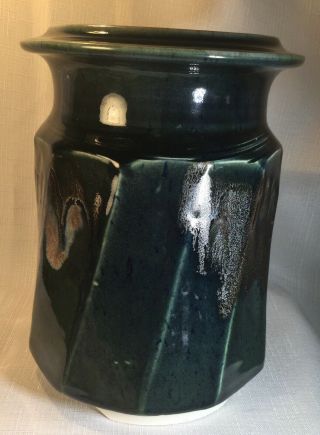 Vintage Phil Mayhew Tennessee USA Studio Pottery Cobalt Blue Green Silver Signed 4