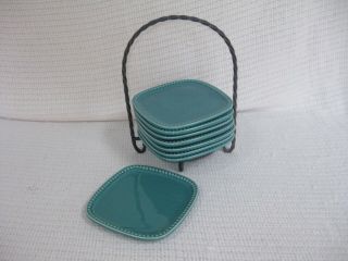 Princess House Pavillion Aqua Blue Turquoise Appetizer Plates With Iron Stand
