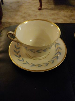 Vintage Syracuse China Old Ivory Sherwood Blue Laurel (2) Footed Cups & Saucers