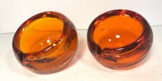 Set Of (2) Vintage Viking Glass Orb Globe Ashtrays Persimmon Orange Mcm 3 - 1/4 "