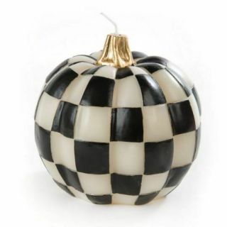 Mackenzie Childs Courtly Check Pumpkin Wax Candle Autumn Fall Decor