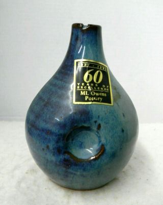 Ex Rare M.  L.  Owens 60th Anniversary Nc Cobalt Blue Pinch Bottle,  Label