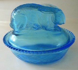 Antique Greentown Glass Indiana Rabbit On Nest Covered Dish 1900s Rare