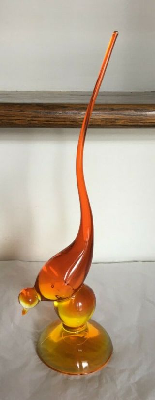 Lovely Vintage Viking Glass Long Tail Bird - Orange Amberina Color