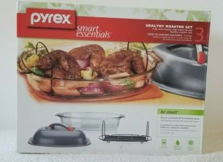 Pyrex Smart Essentials 4 Qt Oval Roaster With Metal Lid And Healthy Roaster Rack