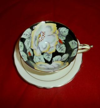 Paragon Tea Cup And Saucer Dw H.  M.  Queen Mary Yellow Black Flowers Floral
