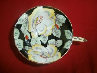 Paragon Tea Cup and Saucer DW H.  M.  Queen Mary Yellow Black Flowers Floral 4