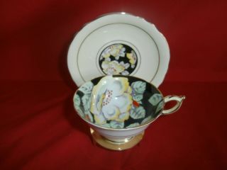 Paragon Tea Cup and Saucer DW H.  M.  Queen Mary Yellow Black Flowers Floral 6