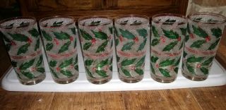Holly Berry Christmas Frosted Textured Drinking Glasses Tumblers Water Set Of 6