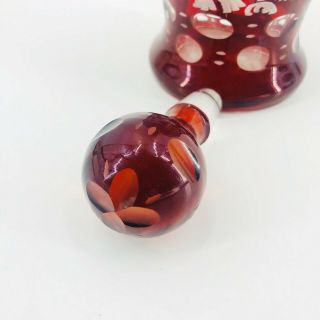 Vintage Egermann Ruby Red Cranberry Cut to Clear Crystal Decanter Stag Deer Bird 7