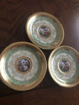 Vintage Set Of 3 Small Le Mieux 24k Gold Encrusted Plates Green Vintage Classic