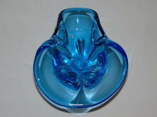 VINTAGE MID CENTURY MODERN ITALIAN MURANO AQUA BLUE ART GLASS VASE BOWL A, 2