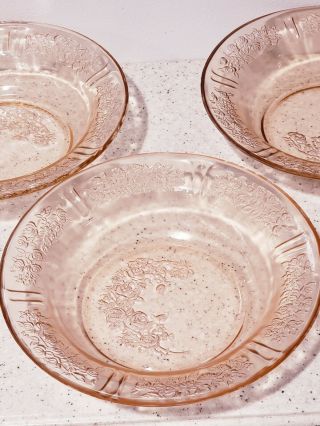 3 Federal Depression Glass Pink Sharon Cabbage Rose 7.  5 " Deep Soup Bowls