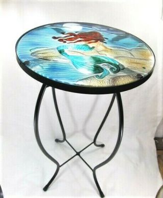 Mermaid In The Moonlight Fused Glass Hand Crafted Table (slightly Imperfect)