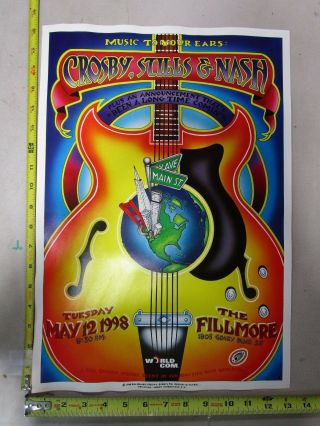1998 Rock Roll Concert Poster Crosby Stills Nash Randy Tuten Fillmore Sf Ca