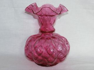 Vintage Fenton Cranberry Diamond Optic Melon Vase