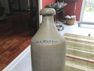 Blue Decorated J.  A.  Wallis Bangor Maine Salt Glazed Stoneware Beer Bottle 4