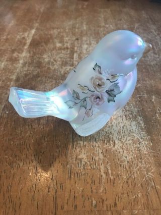 Vintage Fenton Opalescent Sparrow,  Hand Painted,  Signed,  Sticker