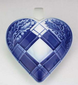Bing Grondahl Copenhagen Denmark Blue Heart & Holly Porcelain Wall Pocket Basket