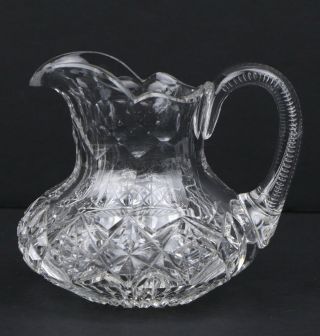 Hawkes Abp Brilliant Cut Glass Crystal Fluted Creamer Pitcher Hobstar - Signed