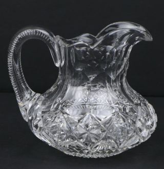 Hawkes ABP Brilliant Cut Glass Crystal Fluted Creamer Pitcher Hobstar - Signed 3