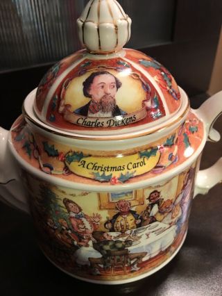 RARE James Sadler Teapot Made in England Charles Dickens A Christmas Carol VHTF 2