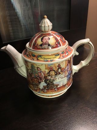 RARE James Sadler Teapot Made in England Charles Dickens A Christmas Carol VHTF 7