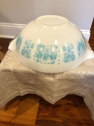 Vintage Pyrex Amish Butterprint Mixing Bowl 4qt 444 Aqua Turquoise On White