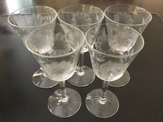 5 Hughes Cornflower Crystal Shot Stem Glasses 4 3/4” Tall Liquor Wine